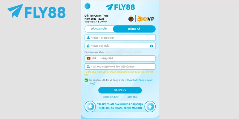 Điều đầy đủ các thông tin đăng ký FLY88